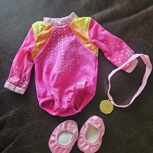 American Girl Hot Pink Gymnastics Leotard with Yellow & Orange Accents